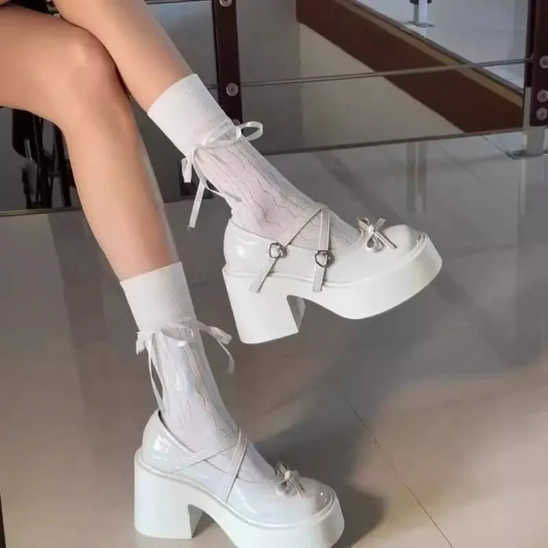 Women's Platform Mary Jane Shoes | Bow & Heart Buckles | Braviixx