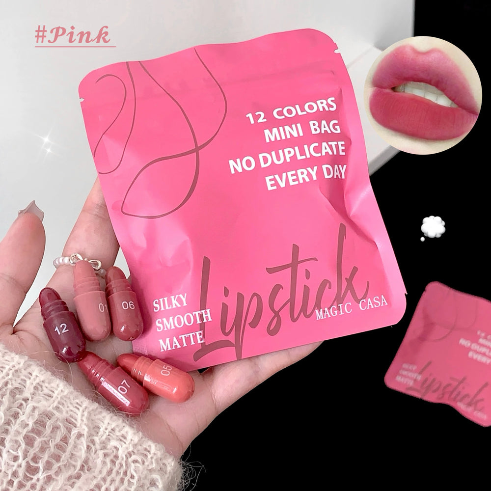 12-Color Matte Lipstick Set | Mini Lip Colors & Bag | Braviixx