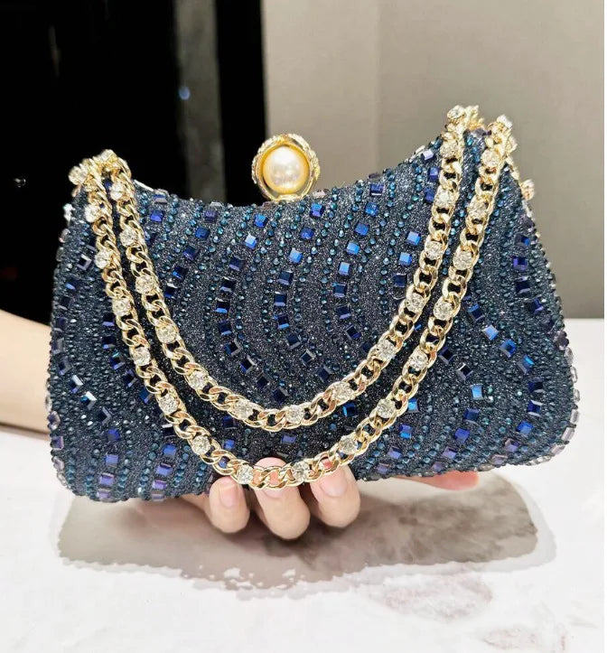 Fine Rhinestone Diamond Inlay Evening Clutch | Retro Luxury Wedding & Party Bag | 4 Colours | Braviixx