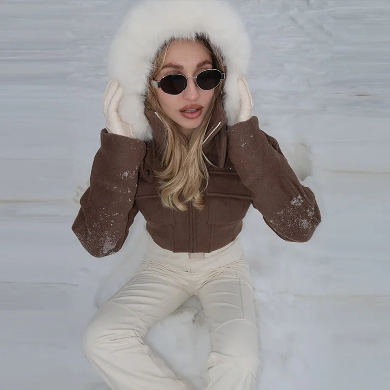 Women's Two-Piece Winter Outfit | Hooded Cropped Jacket & Belted Pants | Braviixx