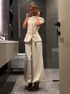 Women's Frog Button Puff Sleeve Shirt Trousers Set O-neck Leg-binding Lantern Pants Suits Lady 2026 Spring Summer Female Outfits
