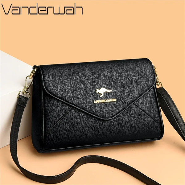 Women's PU Leather Envelope Crossbody Bag | Flap Shoulder Handbag with Gold Hardware
