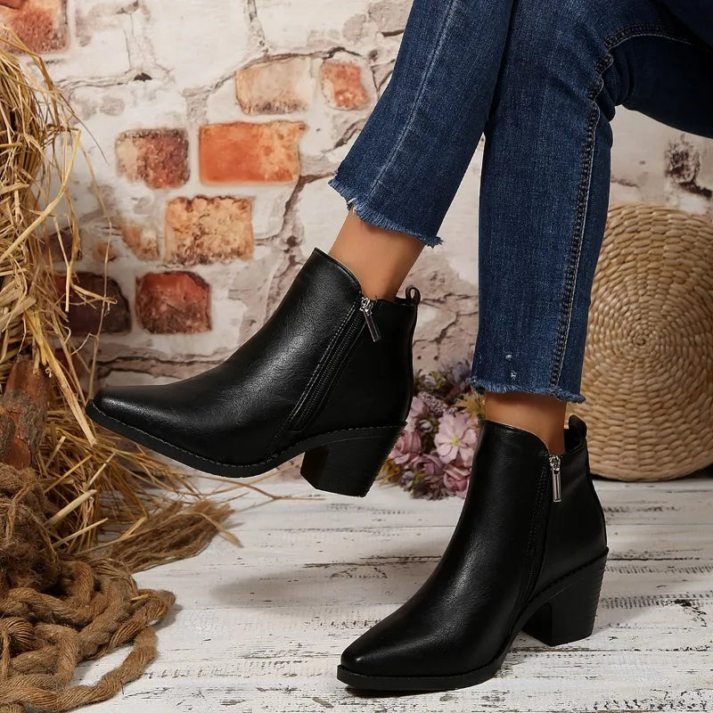 Ankle Boots | Side Zip & Stacked-Look Heel | Braviixx