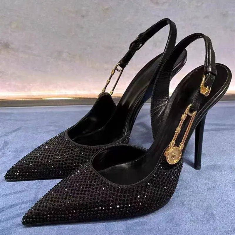 Rhinestone Slingback Pumps | Pointed-Toe Stiletto Heels | Braviixx