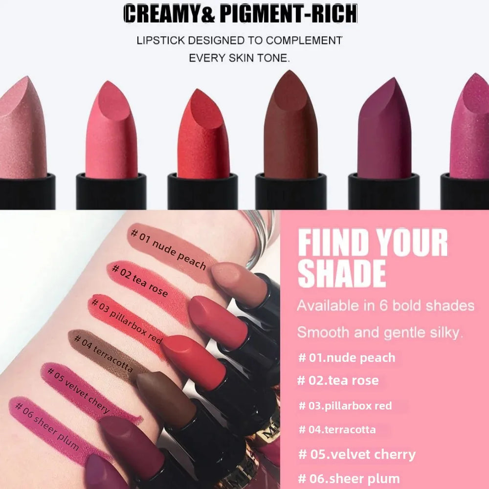 Matte Lipstick Nude Peach Brown Cherry Shades Velvety Smooth Long-Lasting Rich Pigment Waterproof Non-Stick Cup Lip Stick Makeup