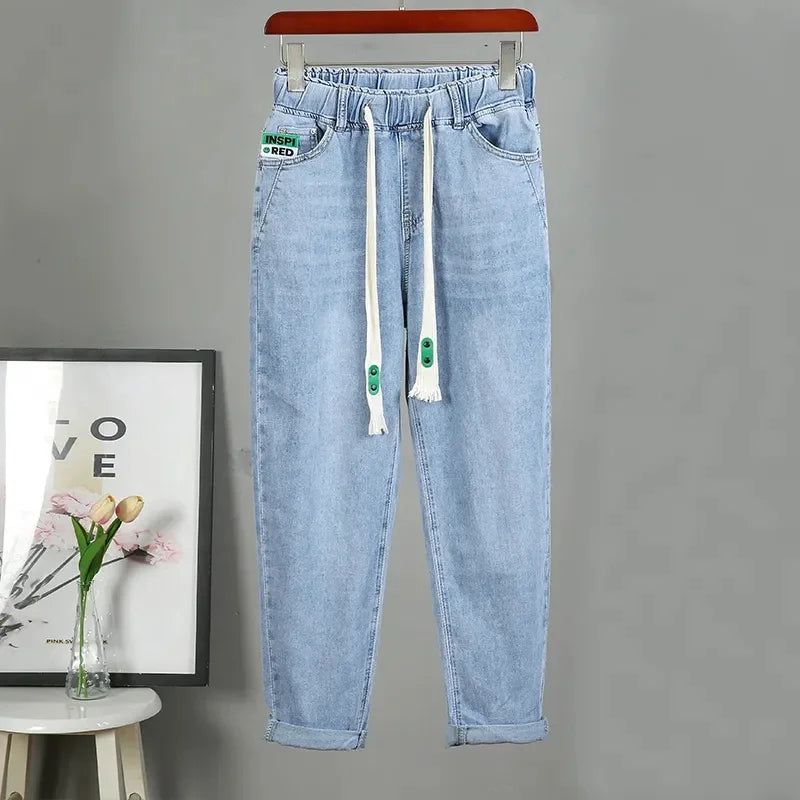 2026 Fashion Spring Autumn Jeans Women's Denim Harem Pants Loose Large-size Elastic-waist Vintage Casual Trousers Female Jeans