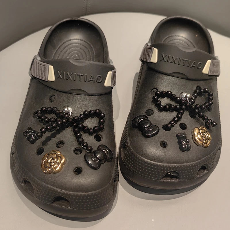 Pearl Bowknot Shoe Charm Set | DIY Detachable Shoe Buckle Decor | Punk Heart & Flowers | 3 Colors