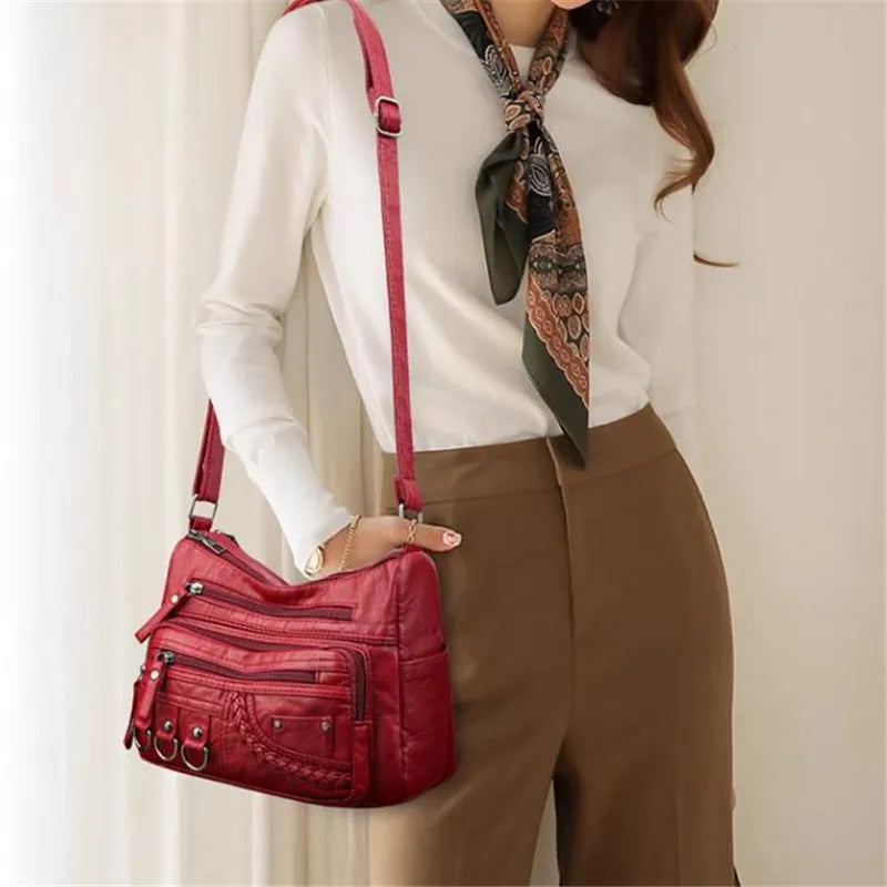 Vintage Multi-Pocket Crossbody Bag | Braided Trim & Ring Details | Braviixx