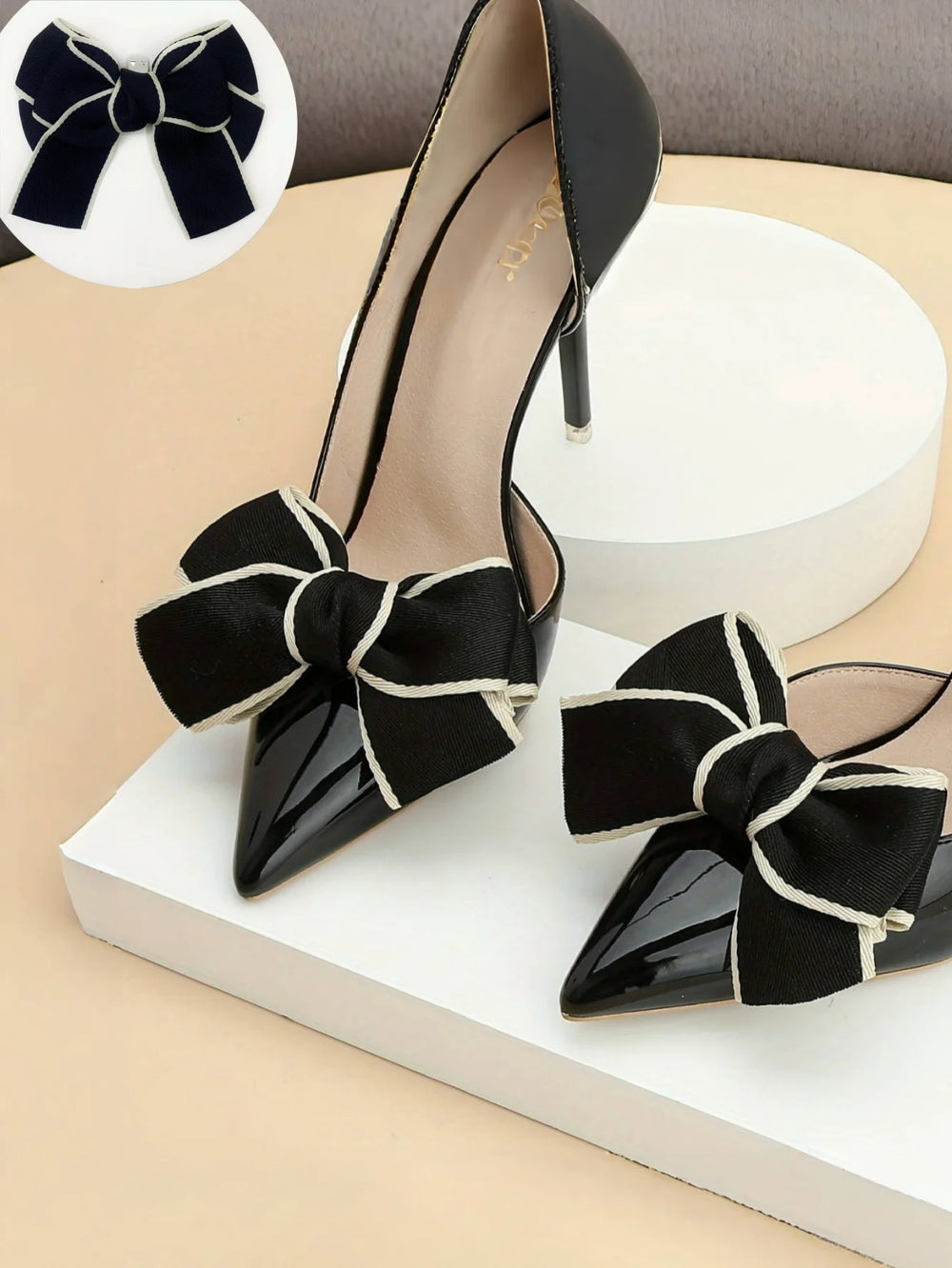 1 pair of new bride shoes white big bow women's shoe buckle DIY detachable daily all matching slimming satin shoes flower shoe c