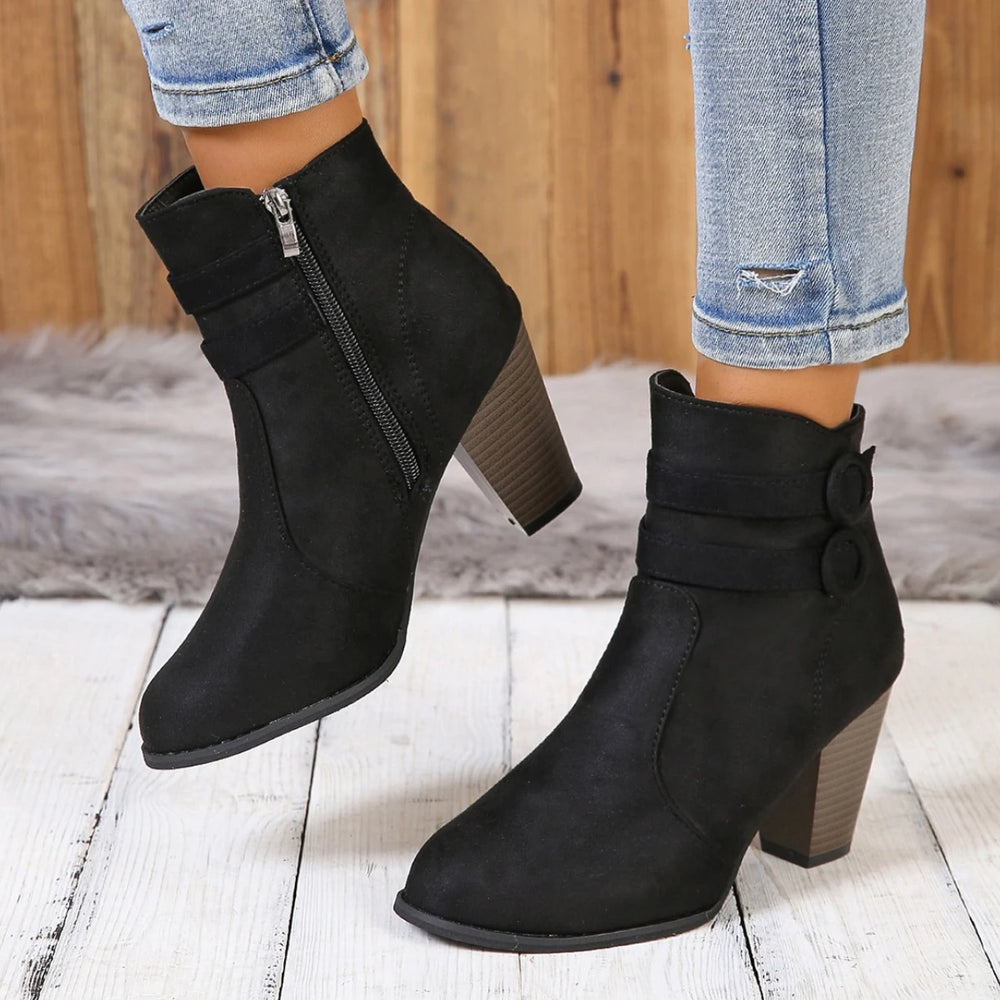 Ankle Boots | Double Buckle & Block Heel | Braviixx