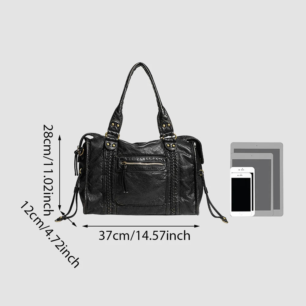 Leather Retro Shoulder Bag for Women with Pockets Utility Handbags Top Handle Bag Shopper Bag for Work Travel
