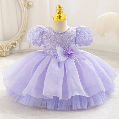 Baby Girls Floral Beaded Puff-Sleeve Dress | Pageant Party Gown | 3–6M to 4Y | Braviixx