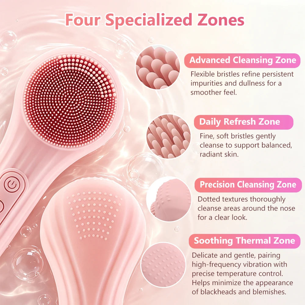 Sonic Waterproof Facial Cleansing Brush Rechargeable 2 in 1 Silicone Face Scrubber Exfoliating Vibrating Deep Clean Face Cleaner