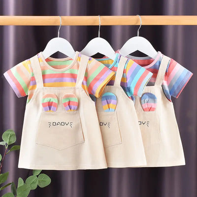 Girls' Colorful Striped A-Line Dress | Short-Sleeve Toddler Dress | 12M–6Y | Braviixx