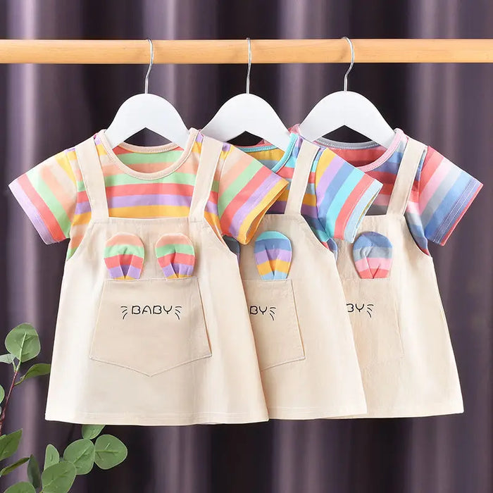 Girls' Colorful Striped A-Line Dress | Short-Sleeve Toddler Dress | 12M–6Y | Braviixx
