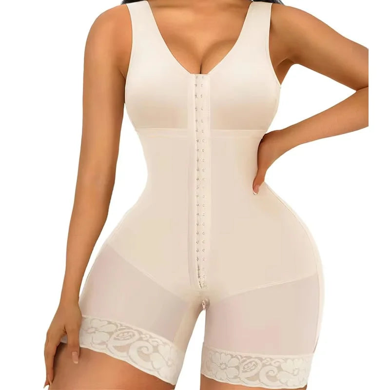 Women's Firm-Control Shapewear Bodysuit | Front Hooks & Lace Hems | Braviixx