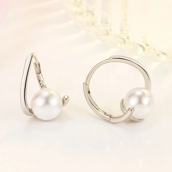 Women's New 925 Sterling Silver Pearl Jewelry Fashion Spiral Hoop Earrings XY0175