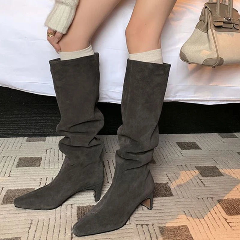 JOZHAMTA Size 34-43 2026 Women Real Leather Long Boots Fashion High Heels Shoes For Winter Boots Office Lady Daily Dress Shoes