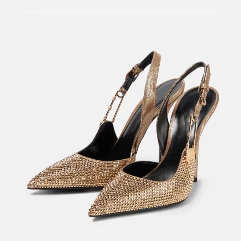 Rhinestone Slingback Pumps | Pointed-Toe Stiletto Heels | Braviixx