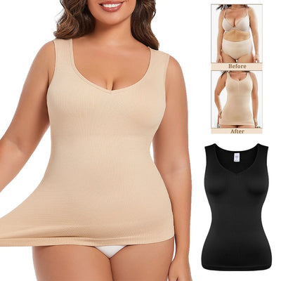 Seamless V-Neck Shapewear Tank Top | Tummy Control · Slimming Compression | Brown · Black · Nude | Braviixx