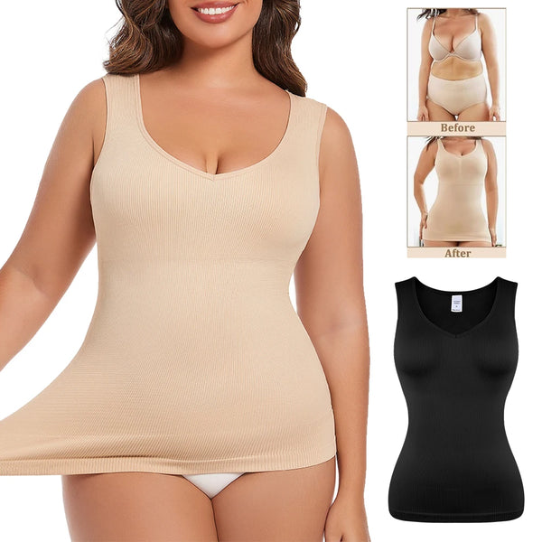 Seamless V-Neck Shapewear Tank Top | Tummy Control · Slimming Compression | Brown · Black · Nude | Braviixx