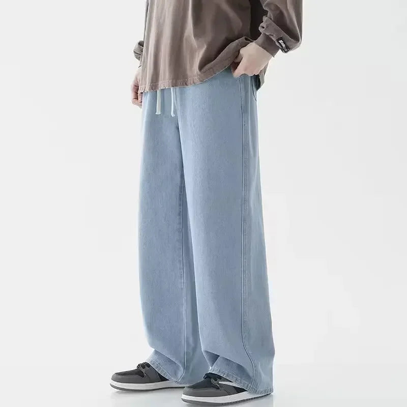 2026 spring and summer Men's Loose Jeans  Elastic Waist Wide Leg Y2K Denim Pants Straight Comfortable Brand Men's Clothing