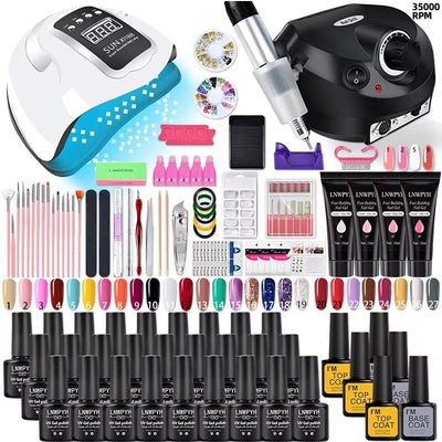 27-Color UV/LED Gel Nail Kit with Lamp & Drill | 4 Extension Gels | Braviixx