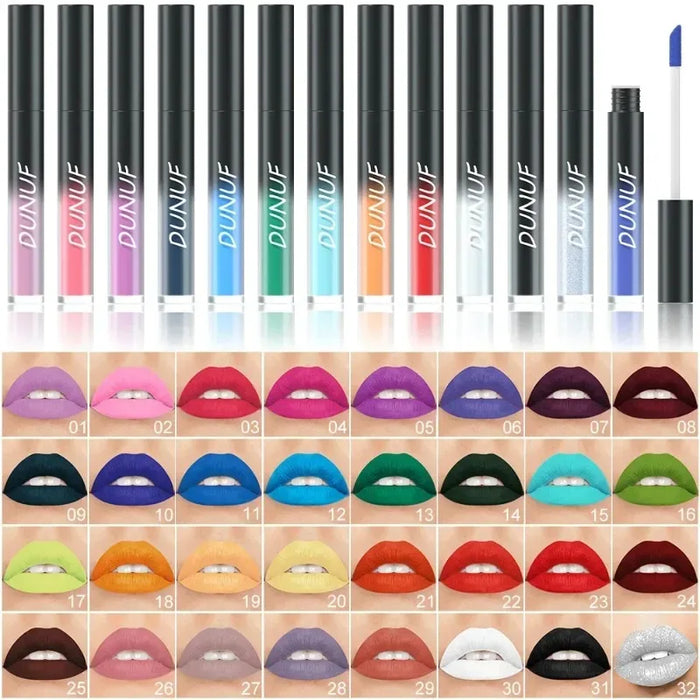 32 Color Lipstick Sexy Matte Long Lasting Lip Gloss Moisturizing Non-stick Cup Party Purple Blue Black Highly Pigments Lip Glaze
