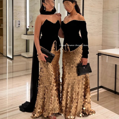 Off-Shoulder Sequin Mermaid Gown | Tiered Satin Pageant & Formal Evening Dress