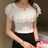 Off the Shoulder Lace Ruffle Knit Top Rib-Knit Bardot Neck Sweater Blouse Tops Women Spring Summer 2026 Lady Coquette Fairycore