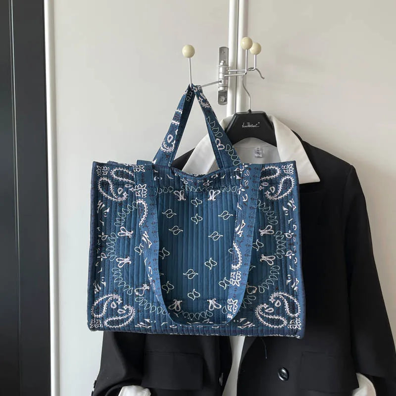 Women's Quilted Tote Bag | Paisley Print Large-Capacity Shoulder Handbag | Braviixx