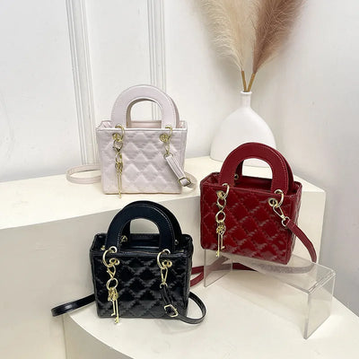 Women's Diamond Quilted Mini Square Handbag | Top Handle · Gold Chain · Crossbody | Black · Burgundy · White | Braviixx