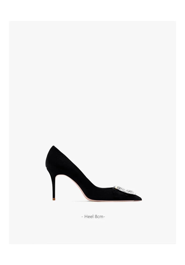Rhinestone Ornament Pumps | Black Pointed-Toe Heels | Braviixx
