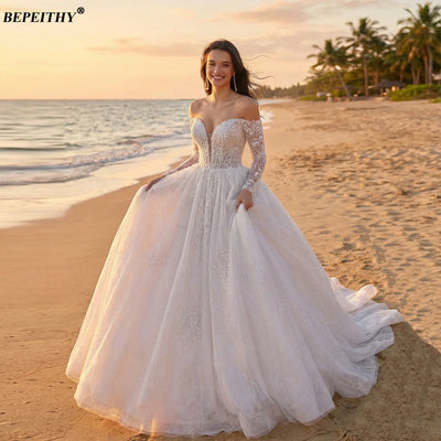 Sweetheart A-Line Wedding Dress | Long Sleeves & Court Train | Braviixx