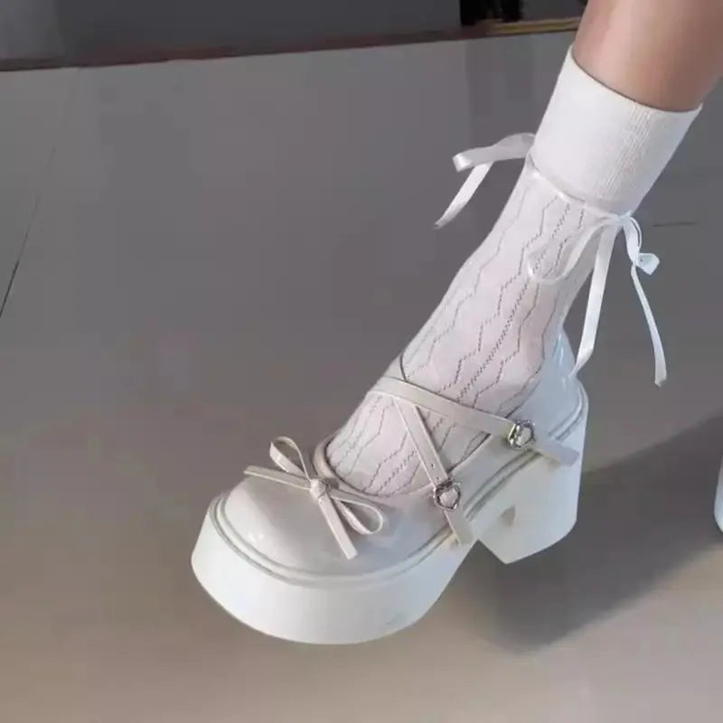 Women's Platform Mary Jane Shoes | Bow & Heart Buckles | Braviixx