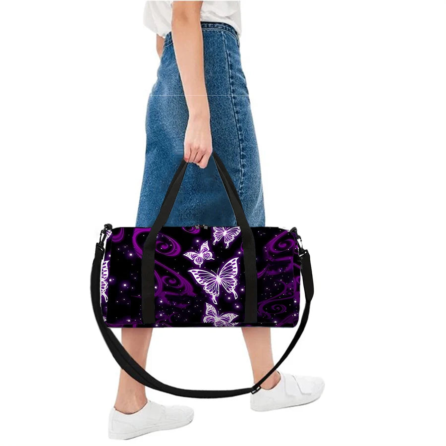 Purple Butterfly Pattern Large Duffle Travel Bag | Waterproof Gym Tote | Braviixx