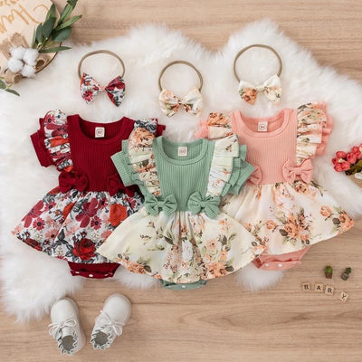 Baby Girls' Floral Bow Summer Dress | Short-Sleeve Outfit | 0–18M | Braviixx