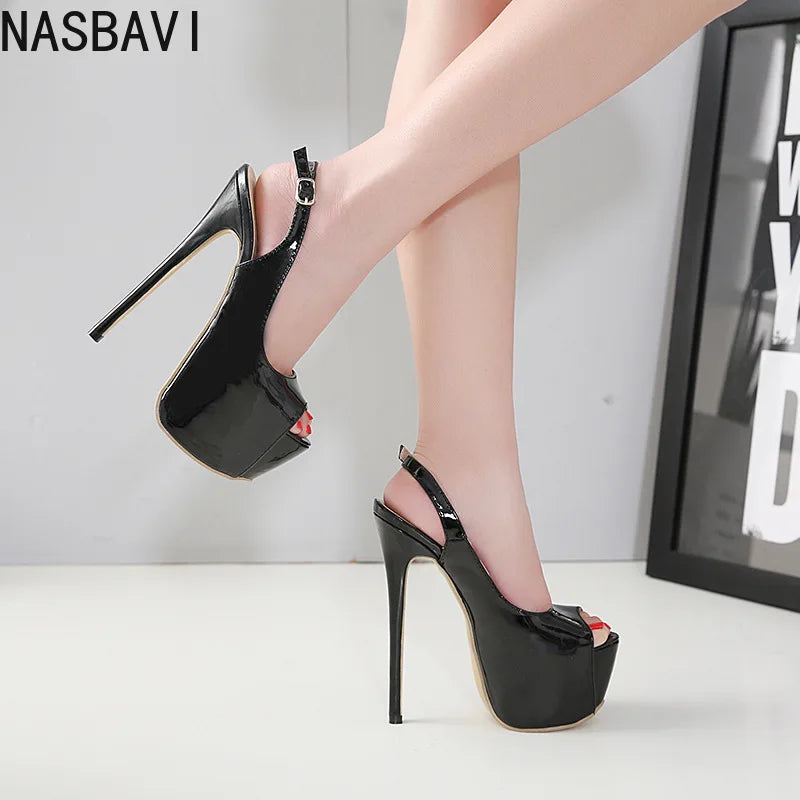Glossy Platform Slingback Heels | Peep-Toe Stilettos | Braviixx