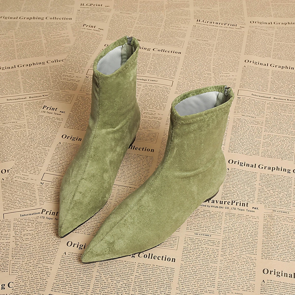 Faux Suede Ankle Boots | Back Zip & Low Heel | Braviixx