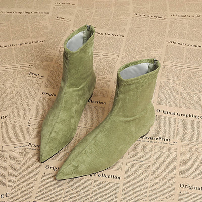 Faux Suede Ankle Boots | Back Zip & Low Heel | Braviixx