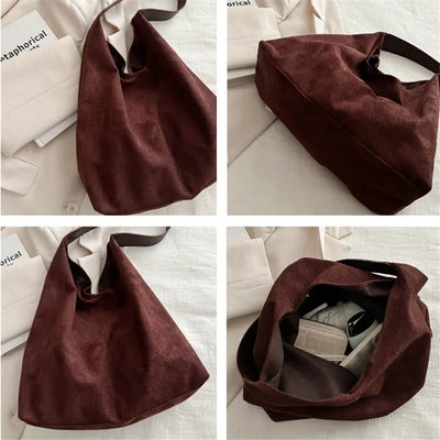 Women's Faux Suede Hobo Shoulder Bag | Soft · Large Capacity · Korean Style | Coffee · Green · Black · Khaki | Braviixx