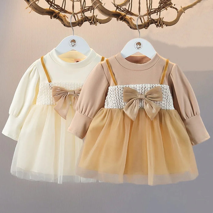 Girls' Long-Sleeve Princess Dress | Big Bow A-Line Dress | 10M–5Y | Braviixx