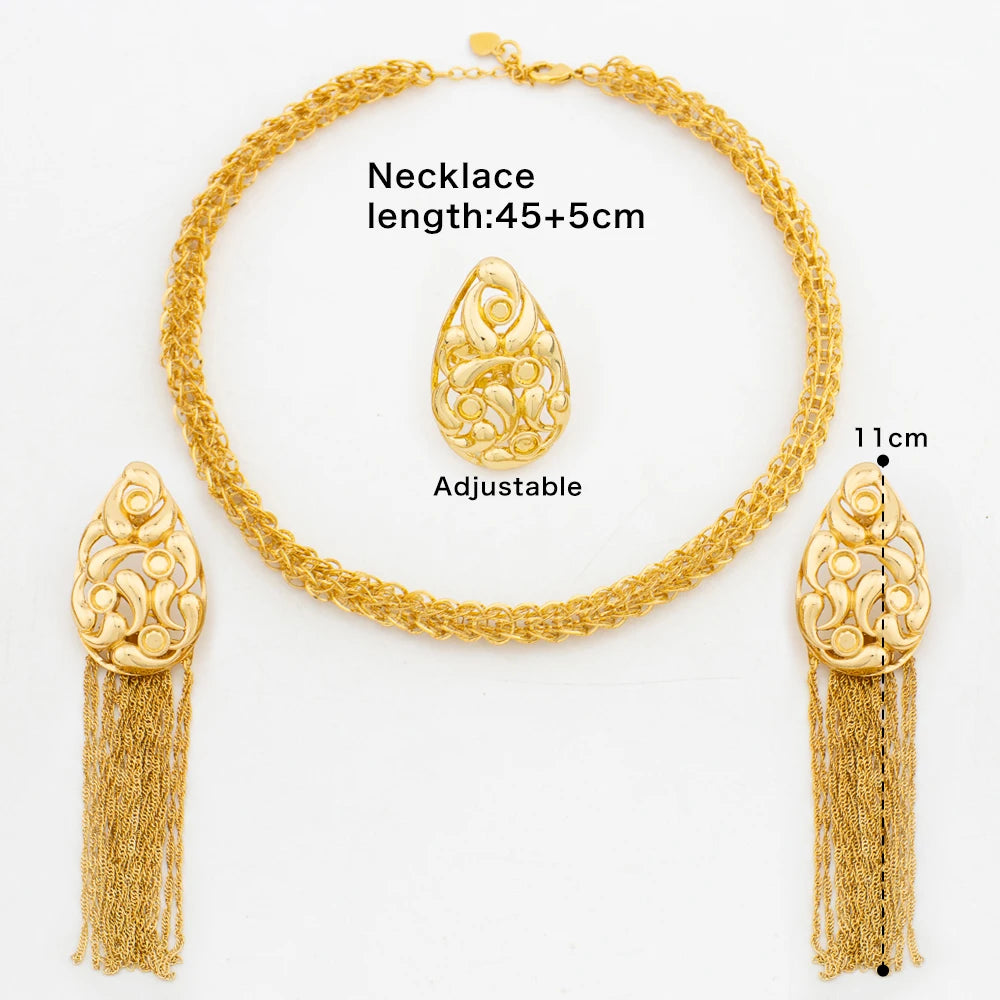 Women's Gold-Tone Tassel Jewellery | Earrings, Ring & Necklace Set Options | Braviixx