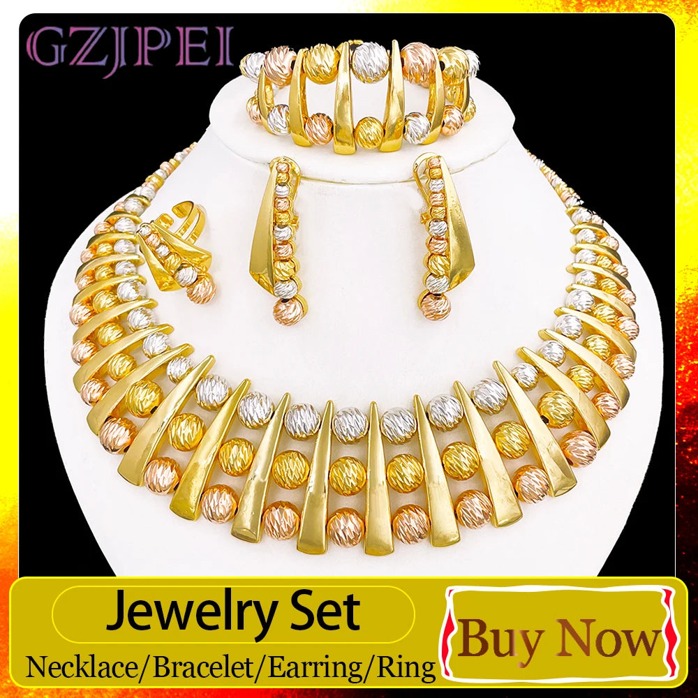 Three-Tone Statement Jewellery Set | Geometric Bead Design | Braviixx