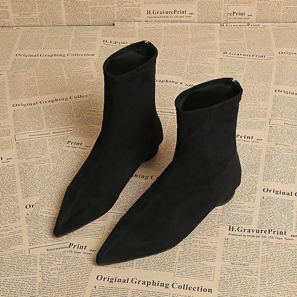 Faux Suede Ankle Boots | Back Zip & Low Heel | Braviixx
