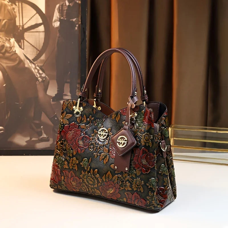 Floral Tote Bag | PU & Brown Handles | Braviixx