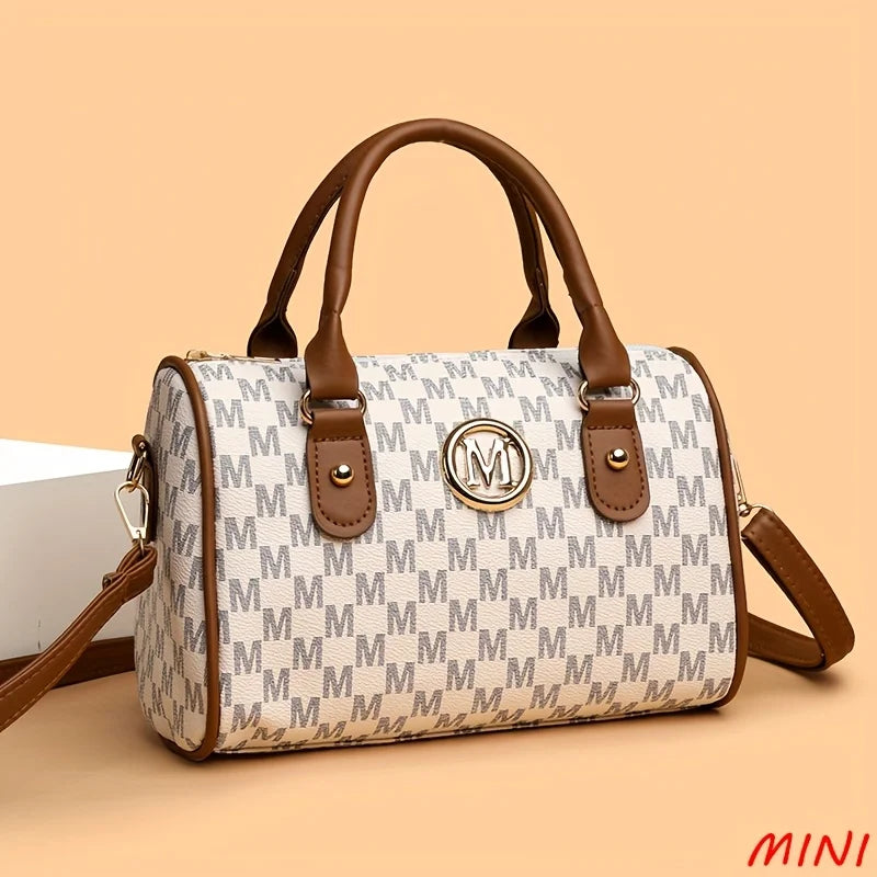 Letter-Print Barrel Crossbody Bag | Twin Handles & Zip Closure | Braviixx