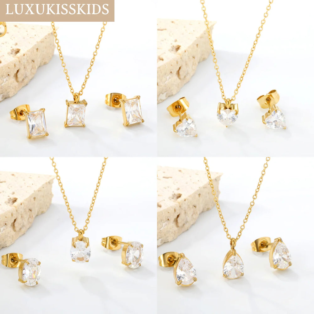 Cubic Zirconia Necklace & Earrings Set | Braviixx
