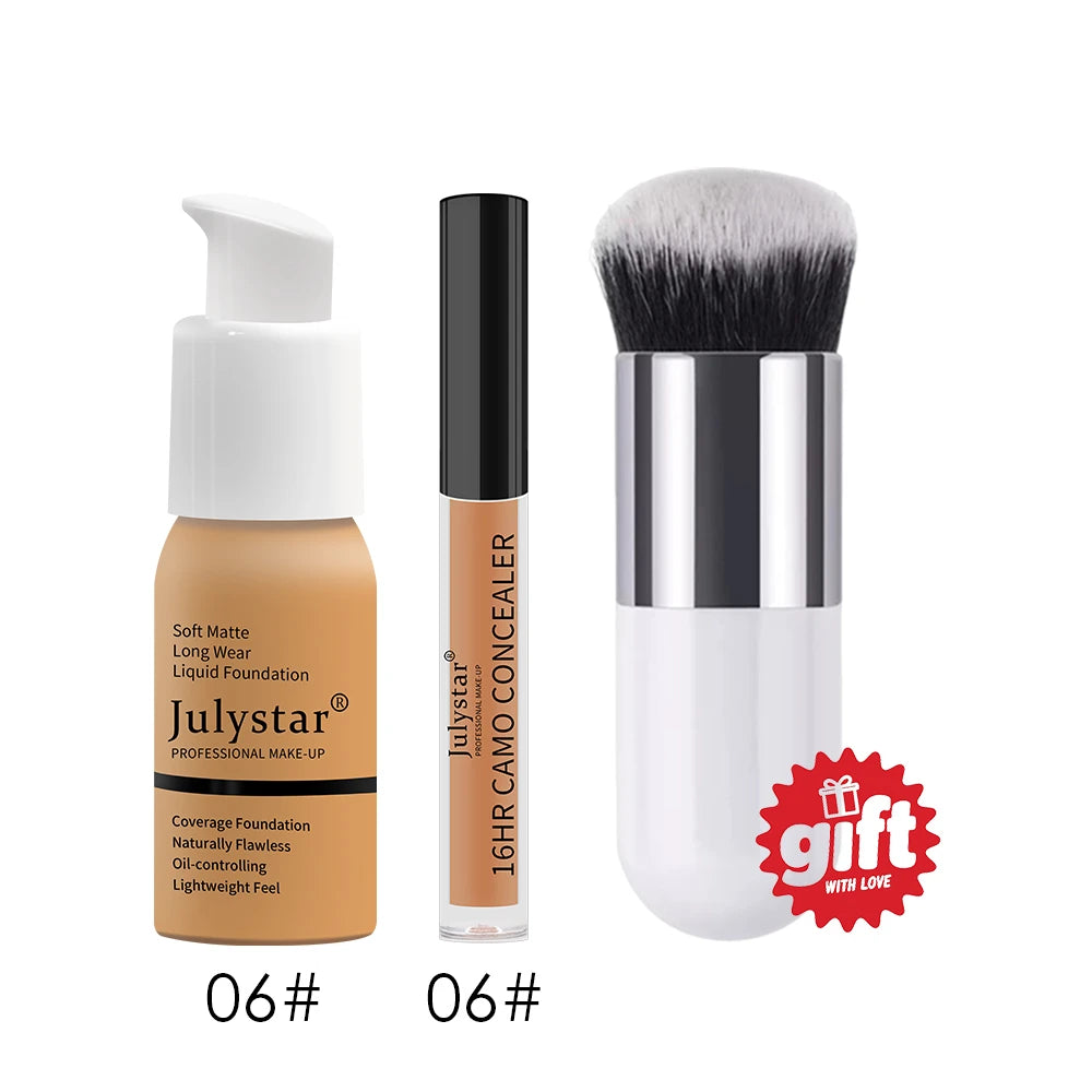 3-Piece Foundation & Concealer Makeup Kit | Brush Included | Braviixx
