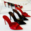 Ladies High-heeled Slippers Shoes Fashion Pointed Sexy Patent Leather Women with Open Toes and Party Wedding Stripper Sandals.